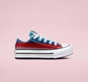 Trampki Niskie Converse Chuck Taylor All Star Lift Platformie Glitter Drip Niebieskie Białe Czerwone | CV-360REU