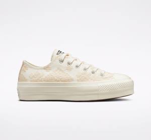 Trampki Niskie Converse Chuck Taylor All Star Lift Platformie Tonal Embroidery Białe | CV-531ZIY