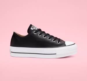 Trampki Niskie Converse Chuck Taylor All Star Lift Platformie Skórzane Czarne Białe | CV-749RHS