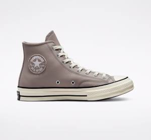 Trampki Wysokie Converse Chuck 70 Crafted Skórzane Szare Czarne | CV-142XOQ