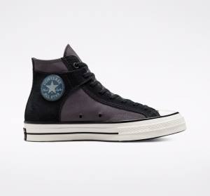 Trampki Wysokie Converse Chuck 70 Crafted Płócienne Czarne Białe | CV-156KNV