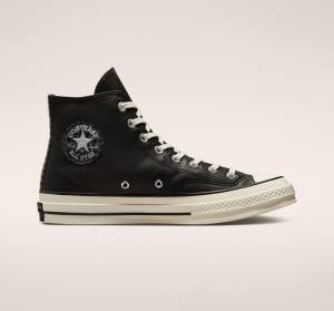 Trampki Wysokie Converse Chuck 70 Crafted Skórzane Czarne | CV-291JWF