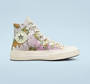 Trampki Wysokie Converse Chuck 70 Crafted Florals Różowe Oliwkowe | CV-317UEZ