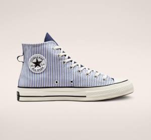 Trampki Wysokie Converse Chuck 70 Crafted Stripe Indygo Czarne | CV-580XIV