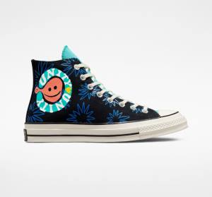 Trampki Wysokie Converse Chuck 70 Sunny Floral Czarne Turkusowe Królewski Niebieski | CV-206TFR