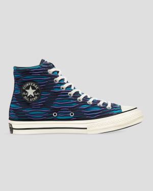 Trampki Wysokie Converse Chuck 70 Wavy Knit Niebieskie | CV-047ZSH