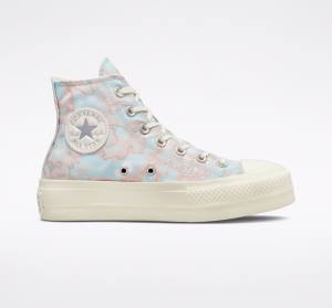 Trampki Wysokie Converse Chuck Taylor All Star Lift Platformie Marble Srebrne | CV-073IML