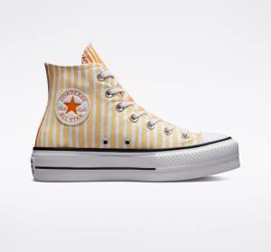 Trampki Wysokie Converse Chuck Taylor All Star Lift Platformie Stripes Białe Mango Jasny Żółte | CV-132JAZ