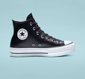 Trampki Wysokie Converse Chuck Taylor All Star Platformie Clean Skórzane Czarne Białe | CV-347MUN