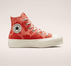 Trampki Wysokie Converse Chuck Taylor All Star Lift Platformie Tonal Embroidery Pomarańczowe | CV-572BHL