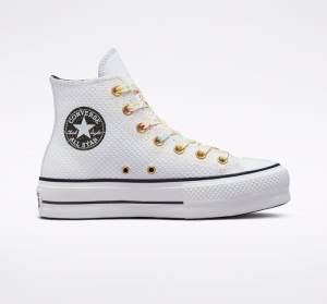 Trampki Wysokie Converse Chuck Taylor All Star Lift Platformie Splatter Białe Białe | CV-648YWZ