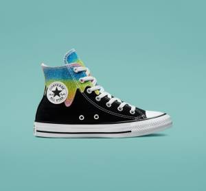 Trampki Wysokie Converse Chuck Taylor All Star Glitter Drip Czarne Beżowe Białe | CV-654JFQ