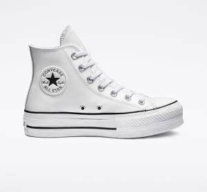 Trampki Wysokie Converse Chuck Taylor All Star Lift Platformie Skórzane Białe Czarne Białe | CV-835DZS