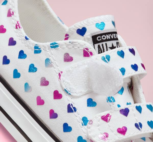 Trampki Niskie Converse Chuck Taylor All Star Easy-On Foil Hearts Białe Czarne Różowe | CV-035DPZ