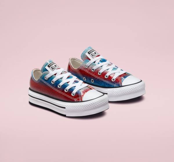 Trampki Niskie Converse Chuck Taylor All Star Lift Platformie Glitter Drip Niebieskie Białe Czerwone | CV-360REU