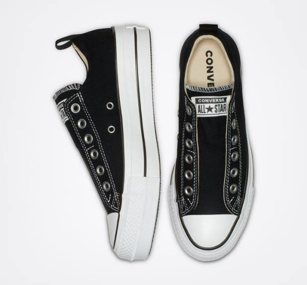 Trampki Niskie Converse Chuck Taylor All Star Lift Platformie Slip Czarne Białe | CV-480JFU