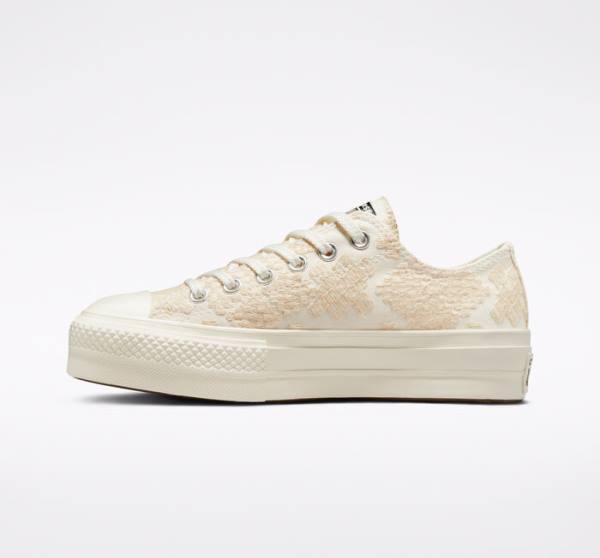 Trampki Niskie Converse Chuck Taylor All Star Lift Platformie Tonal Embroidery Białe | CV-531ZIY