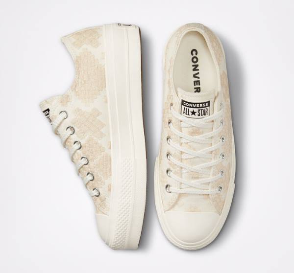 Trampki Niskie Converse Chuck Taylor All Star Lift Platformie Tonal Embroidery Białe | CV-531ZIY