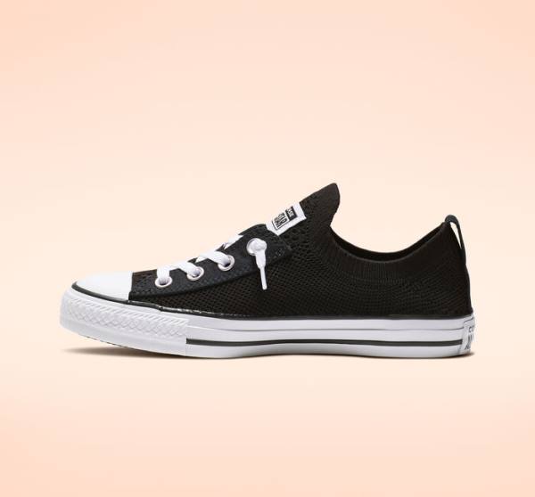 Trampki Niskie Converse Chuck Taylor All Star Shoreline Knit Slip Czarne Białe | CV-743WUN