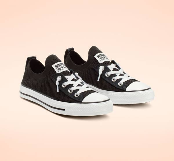 Trampki Niskie Converse Chuck Taylor All Star Shoreline Knit Slip Czarne Białe | CV-743WUN