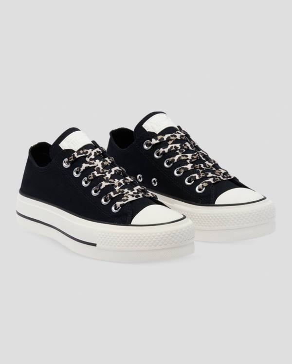 Trampki Niskie Converse Chuck Taylor Lift Archive Print Platformie Czarne | CV-945HFK