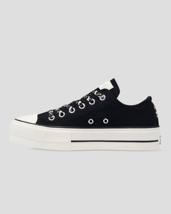 Trampki Niskie Converse Chuck Taylor Lift Archive Print Platformie Czarne | CV-945HFK