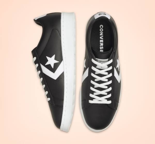 Trampki Niskie Converse Pro Skórzane Czarne Białe | CV-945BEW