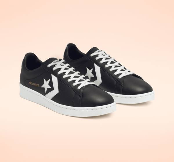 Trampki Niskie Converse Pro Skórzane Czarne Białe | CV-945BEW