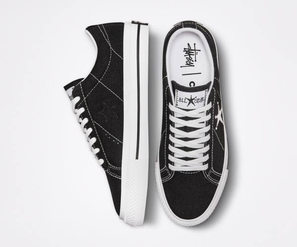 Trampki Niskie Converse Stussy One Star Czarne Białe | CV-385RPL