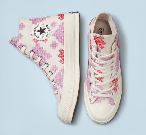 Trampki Wysokie Converse Chuck 70 Bright Embroidery Różowe Czerwone | CV-104CFX