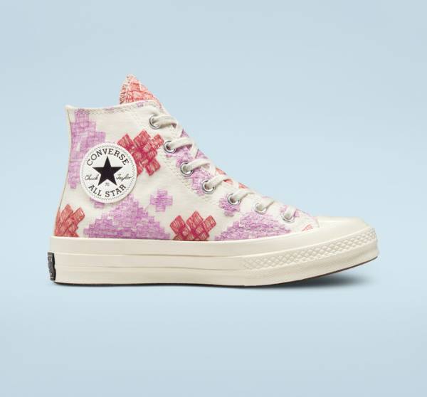 Trampki Wysokie Converse Chuck 70 Bright Embroidery Różowe Czerwone | CV-104CFX