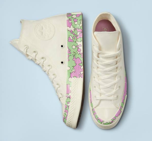 Trampki Wysokie Converse Chuck 70 Crafted Florals Różowe Głęboka Zielone | CV-052DEN