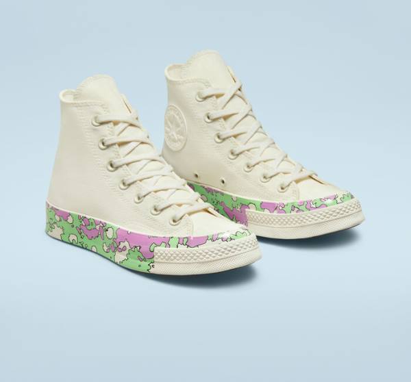 Trampki Wysokie Converse Chuck 70 Crafted Florals Różowe Głęboka Zielone | CV-052DEN