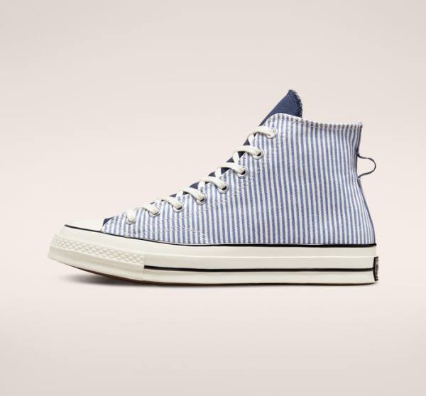 Trampki Wysokie Converse Chuck 70 Crafted Stripe Indygo Czarne | CV-074YXC