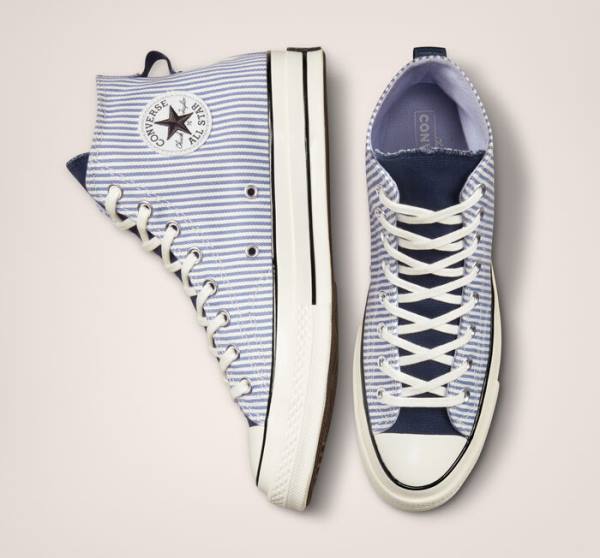 Trampki Wysokie Converse Chuck 70 Crafted Stripe Indygo Czarne | CV-074YXC