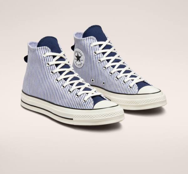 Trampki Wysokie Converse Chuck 70 Crafted Stripe Indygo Czarne | CV-074YXC