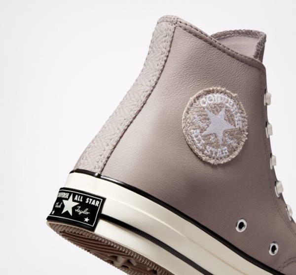 Trampki Wysokie Converse Chuck 70 Crafted Skórzane Szare Czarne | CV-142XOQ