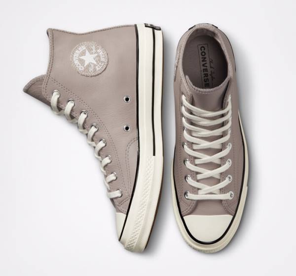 Trampki Wysokie Converse Chuck 70 Crafted Skórzane Szare Czarne | CV-142XOQ