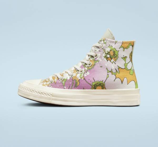 Trampki Wysokie Converse Chuck 70 Crafted Florals Różowe Oliwkowe | CV-317UEZ