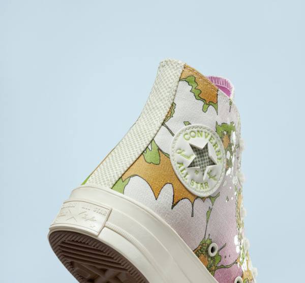 Trampki Wysokie Converse Chuck 70 Crafted Florals Różowe Oliwkowe | CV-317UEZ