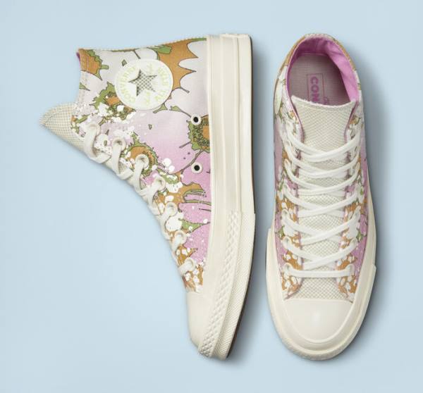 Trampki Wysokie Converse Chuck 70 Crafted Florals Różowe Oliwkowe | CV-317UEZ