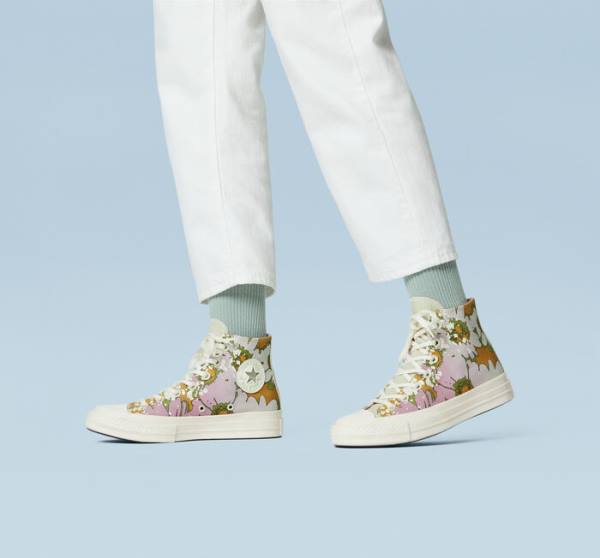 Trampki Wysokie Converse Chuck 70 Crafted Florals Różowe Oliwkowe | CV-317UEZ