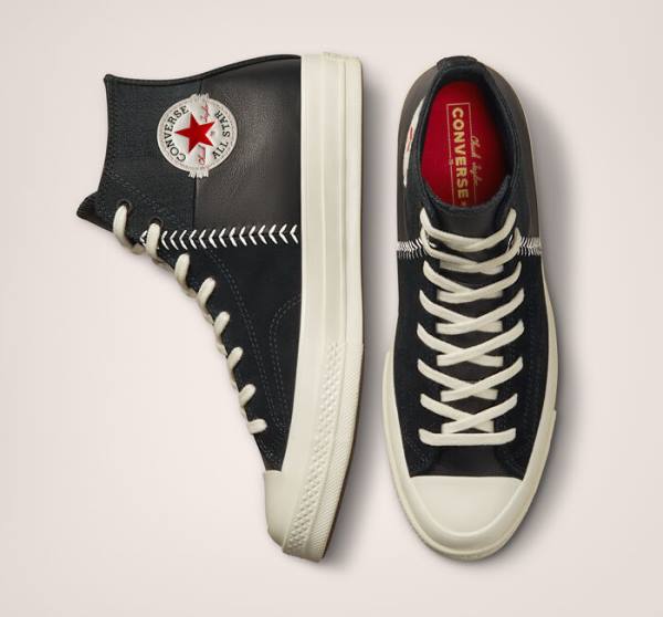 Trampki Wysokie Converse Chuck 70 Crafted Skórzane Czarne Czerwone | CV-327XNK