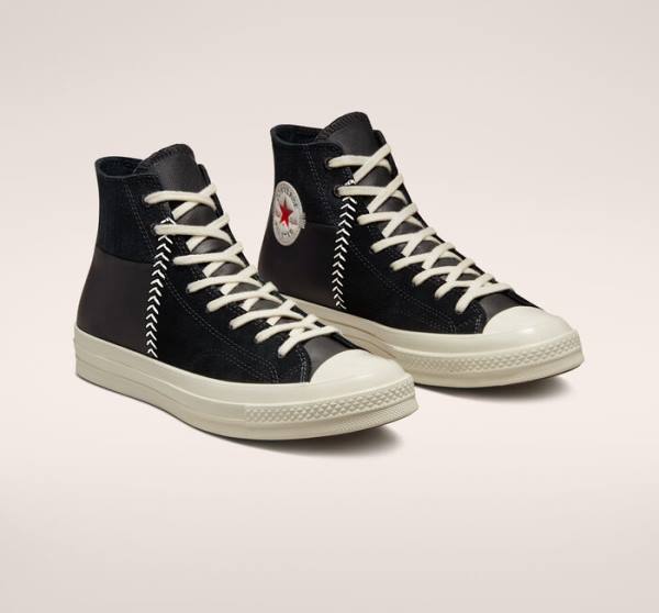 Trampki Wysokie Converse Chuck 70 Crafted Skórzane Czarne Czerwone | CV-327XNK