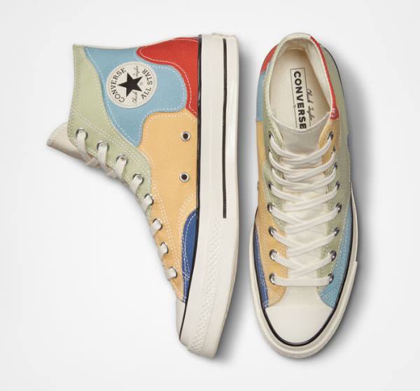 Trampki Wysokie Converse Chuck 70 Crafted Patchwork Oliwkowe Niebieskie | CV-439FQK