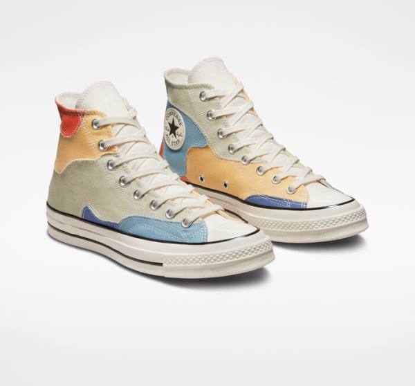 Trampki Wysokie Converse Chuck 70 Crafted Patchwork Oliwkowe Niebieskie | CV-439FQK