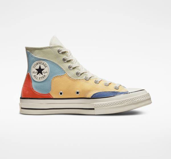 Trampki Wysokie Converse Chuck 70 Crafted Patchwork Oliwkowe Niebieskie | CV-439FQK