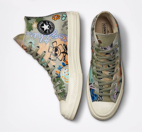 Trampki Wysokie Converse Chuck 70 Floral Oliwkowe Kolorowe | CV-820NUF