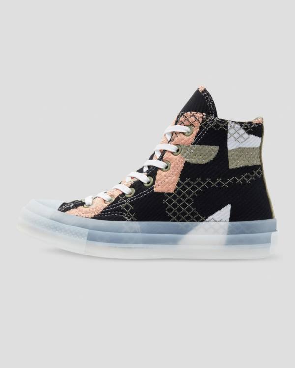 Trampki Wysokie Converse Chuck 70 Knit Print Czarne Pomarańczowe | CV-264MRY