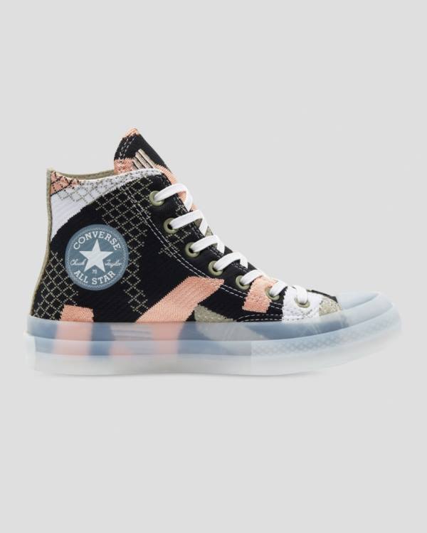 Trampki Wysokie Converse Chuck 70 Knit Print Czarne Pomarańczowe | CV-264MRY